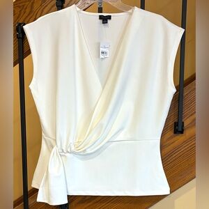 Ann Taylor Surplice Top Faux Wrap Front Faux Knot Ivory SZ.Med NWT
